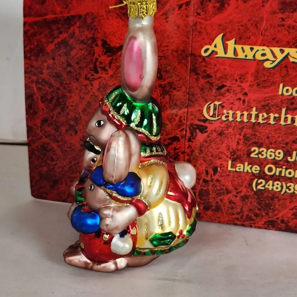 Hand Blown Glass Christmas Ornament three treasures rabbit‎ Margaret Cobane